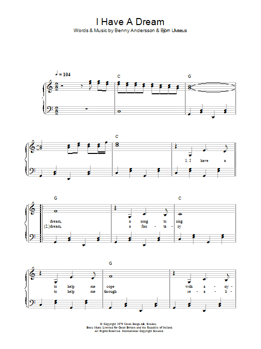 ABBA I Have A Dream sheet music notes and chords - Download Printable PDF and start playing in minutes.