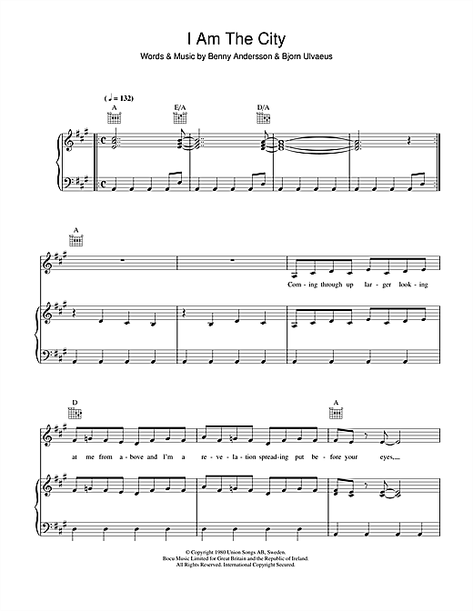 ABBA I Am The City sheet music notes and chords. Download Printable PDF.