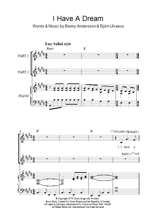 ABBA I Have A Dream sheet music notes and chords. Download Printable PDF.