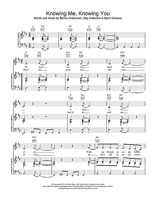 ABBA Knowing Me, Knowing You sheet music notes and chords. Download Printable PDF.