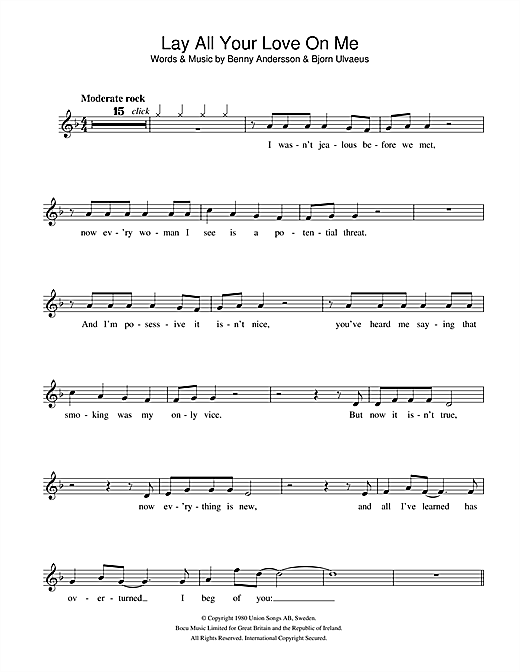 ABBA Lay All Your Love On Me sheet music notes and chords. Download Printable PDF.