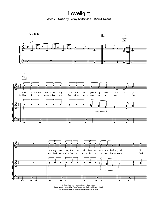 ABBA Lovelight sheet music notes and chords. Download Printable PDF.