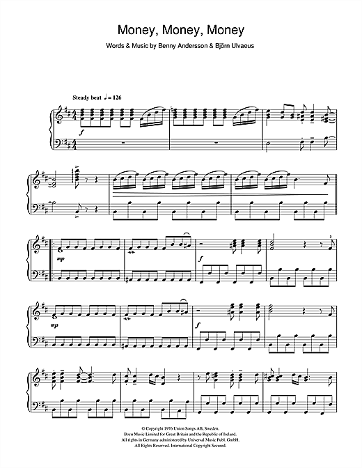 ABBA Money, Money, Money sheet music notes and chords. Download Printable PDF.