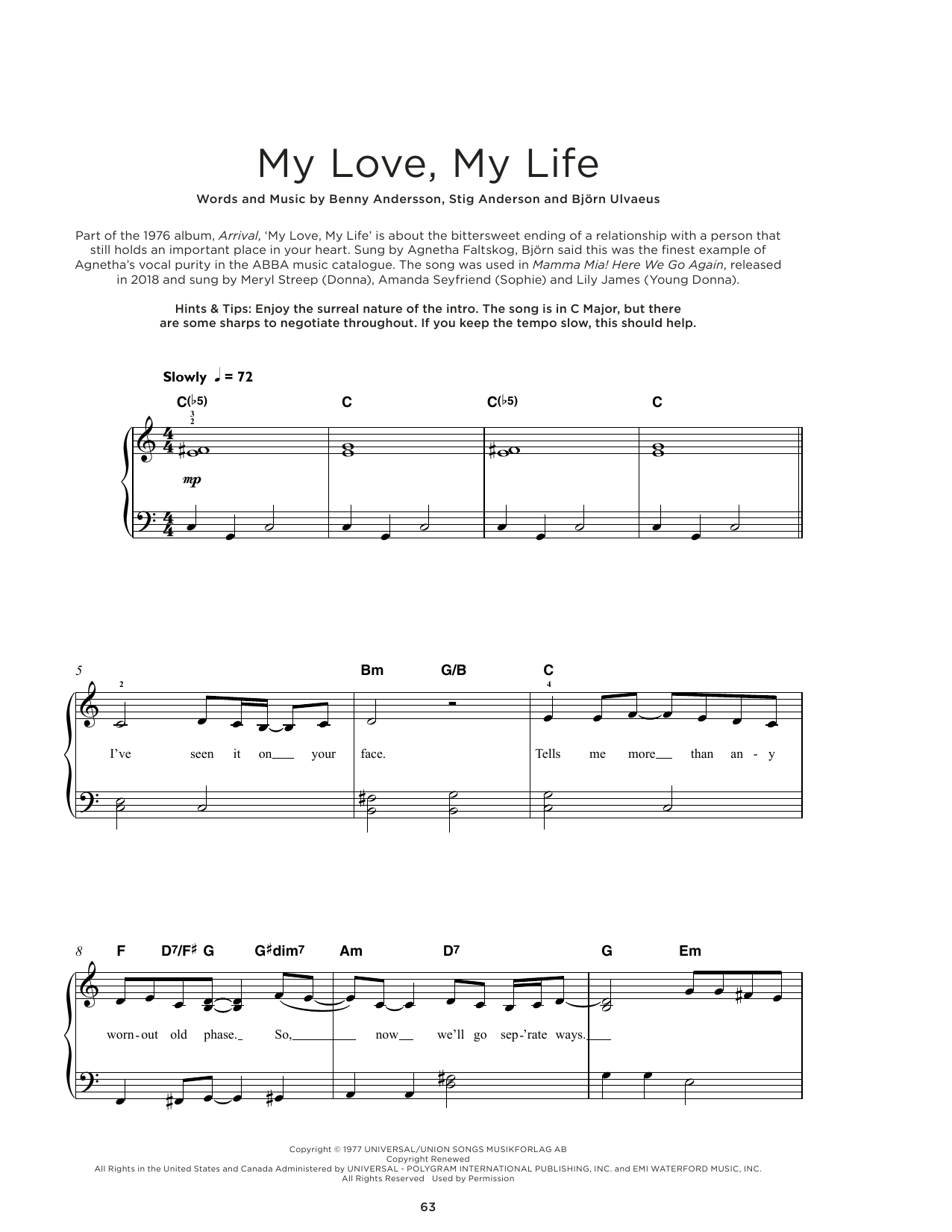 ABBA My Love My Life sheet music notes and chords. Download Printable PDF.