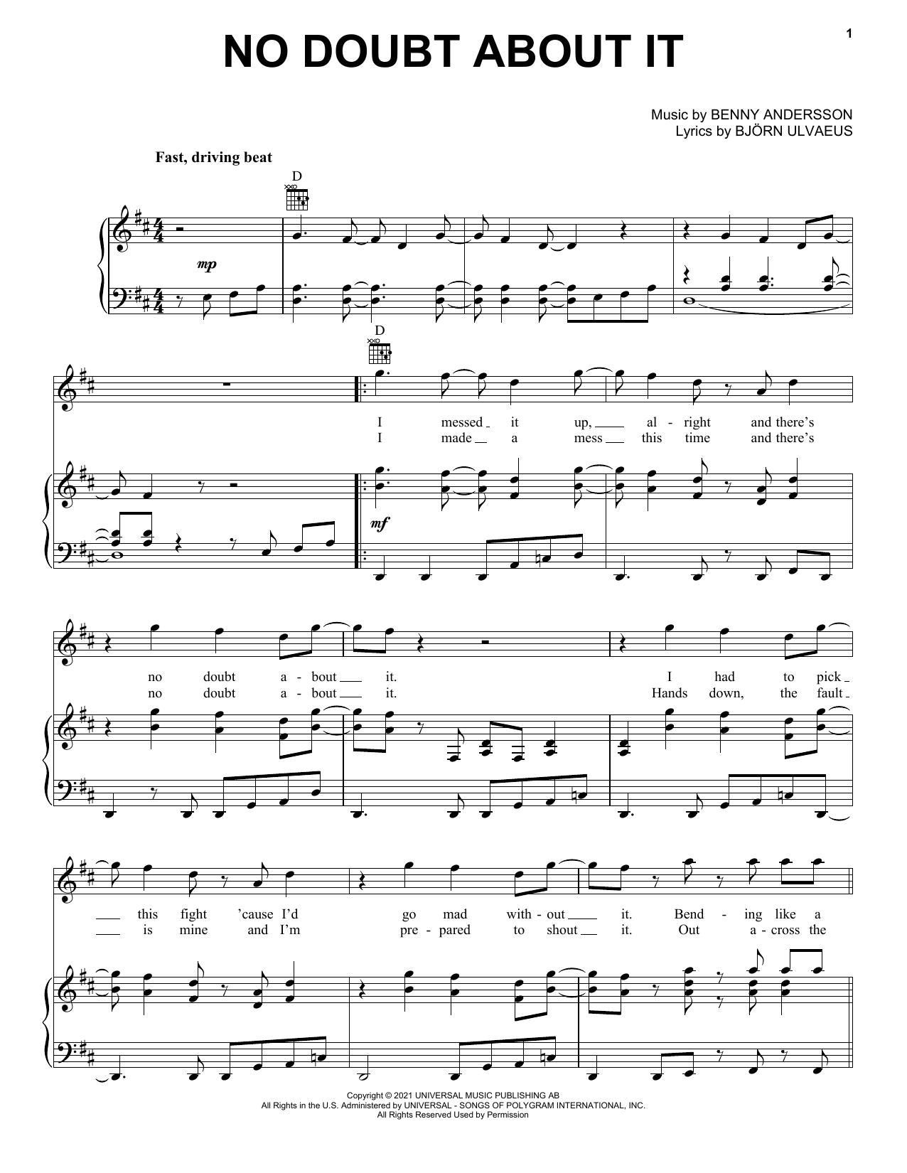 ABBA No Doubt About It sheet music notes and chords. Download Printable PDF.