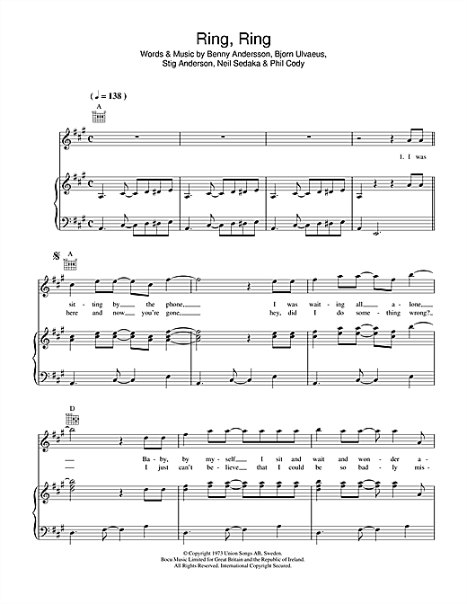 ABBA Ring, Ring sheet music notes and chords. Download Printable PDF.