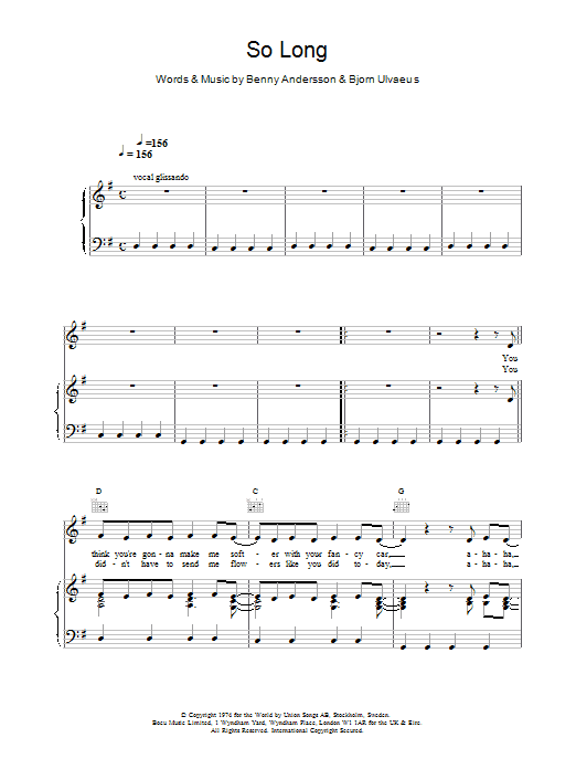 ABBA So Long sheet music notes and chords. Download Printable PDF.