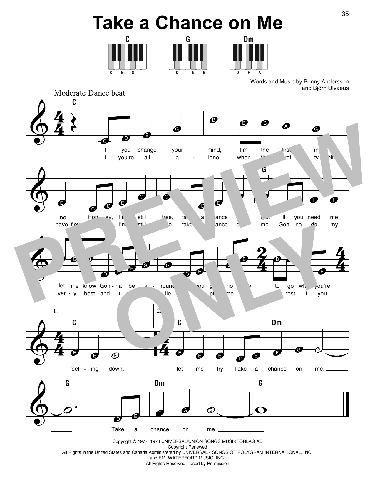 ABBA Take A Chance On Me (from Mamma Mia!) sheet music notes and chords. Download Printable PDF.