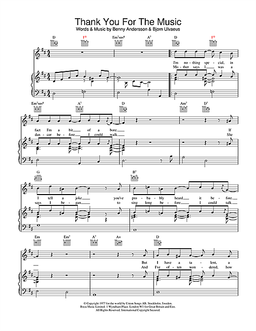 ABBA Thank You For The Music sheet music notes and chords. Download Printable PDF.