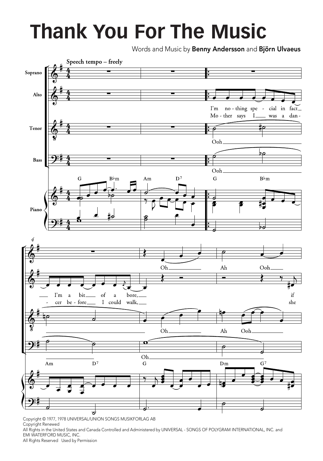 Abba Thank You For The Music Arr Ralph Allwood Lora Sansun Sheet Music Notes Chords Download Printable Pdf Score