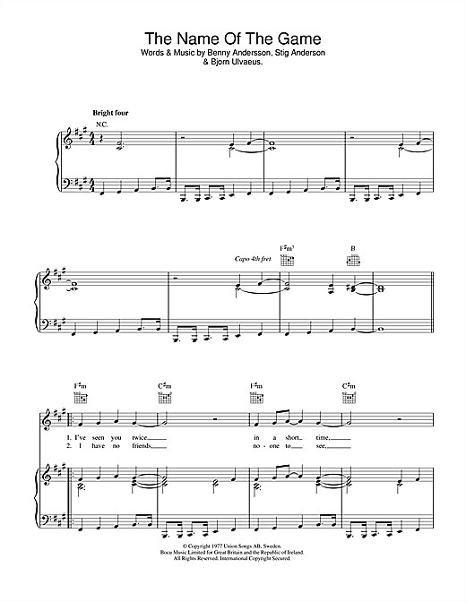 ABBA The Name Of The Game sheet music notes and chords. Download Printable PDF.
