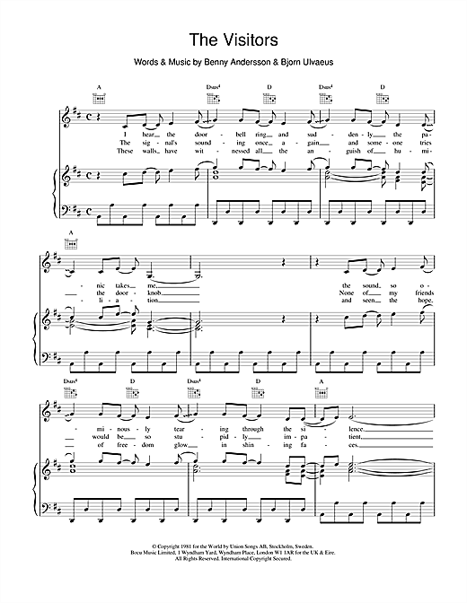 ABBA The Visitors sheet music notes and chords. Download Printable PDF.