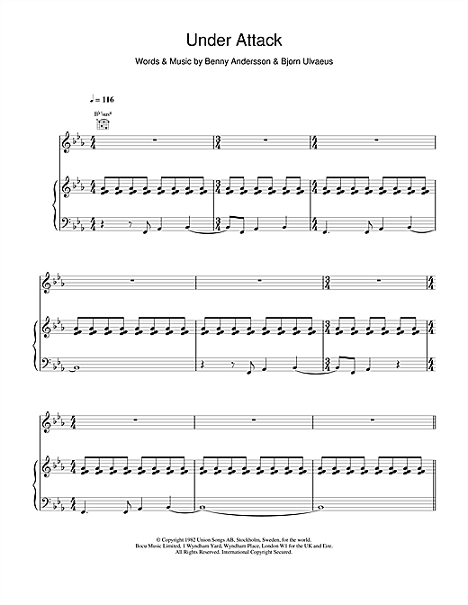 ABBA Under Attack sheet music notes and chords. Download Printable PDF.