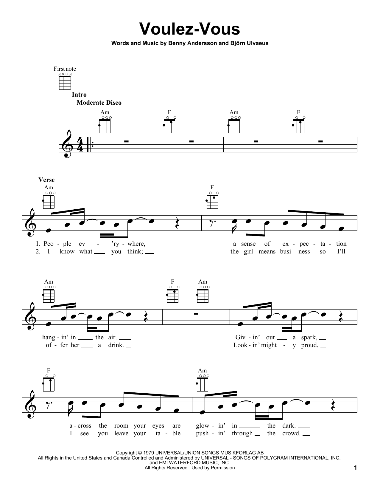 ABBA Voulez-Vous sheet music notes and chords. Download Printable PDF.