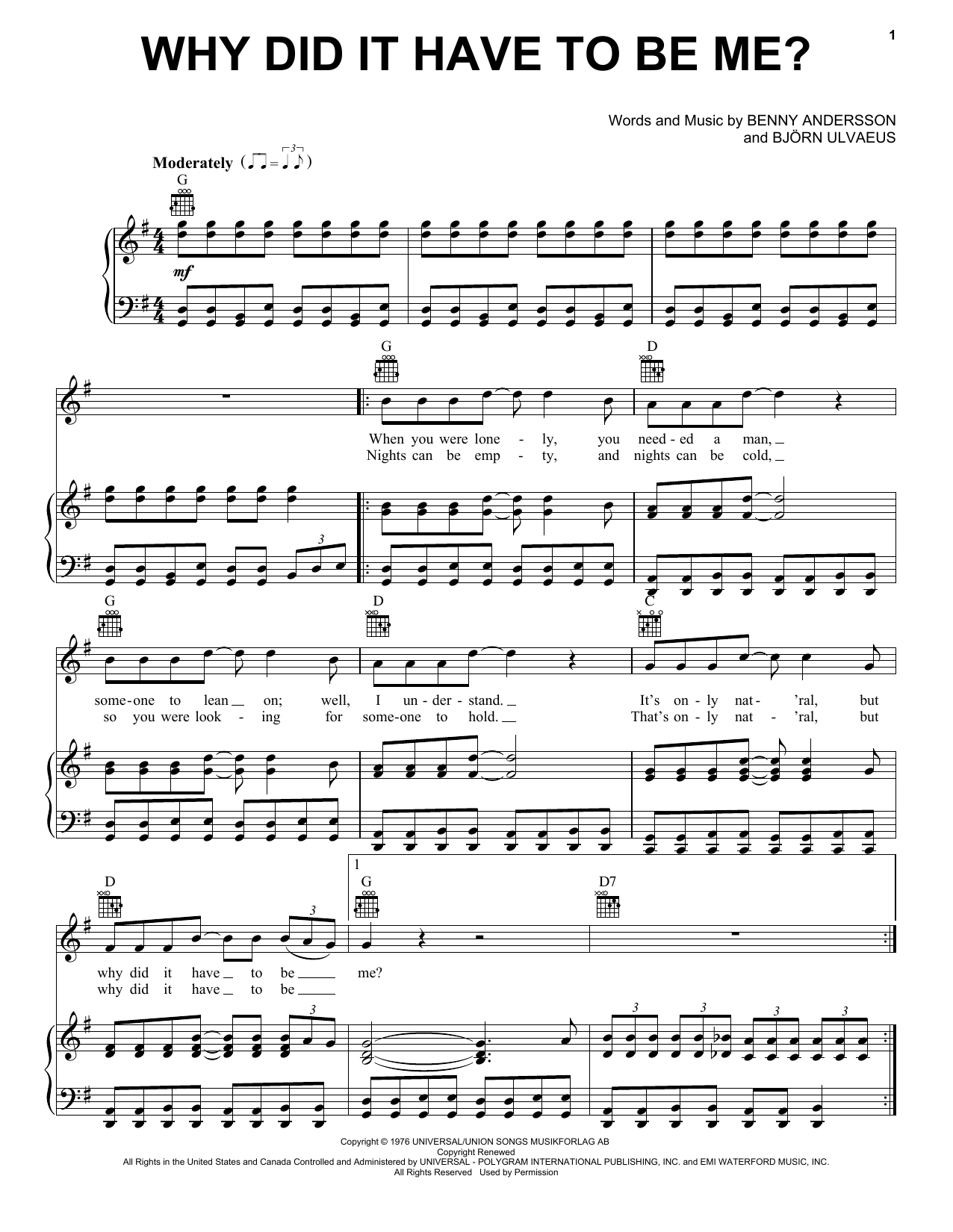 Abba Why Did It Have To Be Me From Mamma Mia Here We Go Again Sheet Music Pdf Notes Chords Film Tv Score Piano Vocal Guitar Right Hand Melody Download Printable Sku