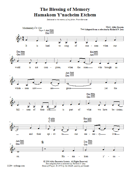 Abby Gostein Blessing of Memory sheet music notes and chords arranged for Lead Sheet / Fake Book