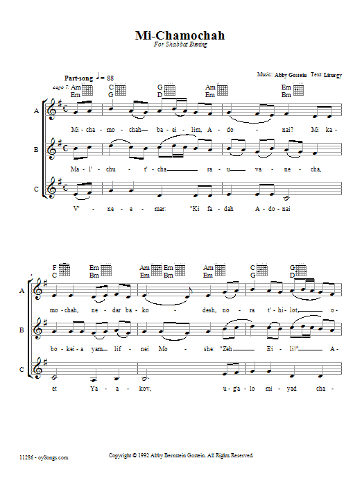 Abby Gostein Mi Chamochah sheet music notes and chords. Download Printable PDF.