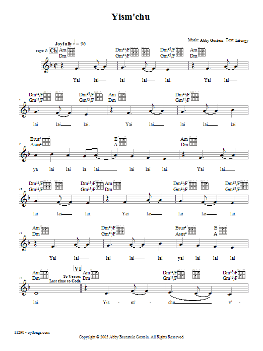 Abby Gostein Yism'chu sheet music notes and chords. Download Printable PDF.