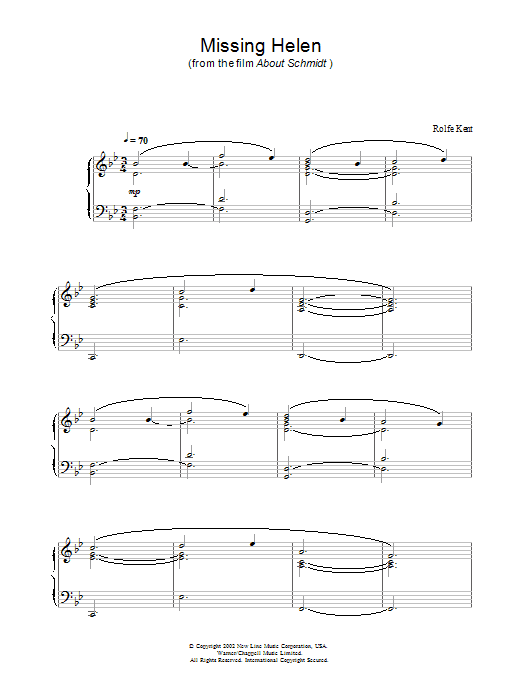 Rolfe Kent Missing Helen (from About Schmidt) sheet music notes and chords. Download Printable PDF.