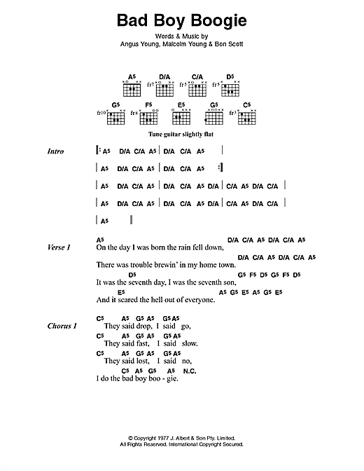 AC/DC Bad Boy Boogie sheet music notes and chords. Download Printable PDF.