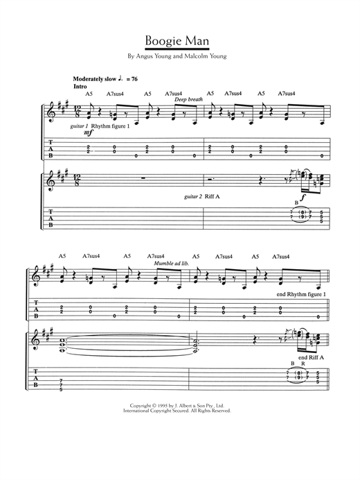 AC/DC Boogie Man sheet music notes and chords. Download Printable PDF.