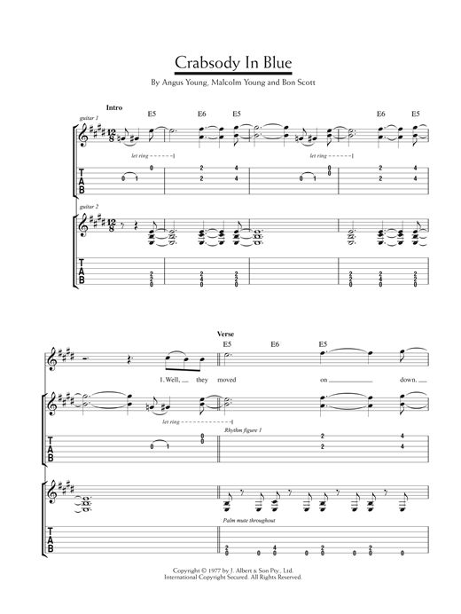 AC/DC Crabsody In Blue sheet music notes and chords. Download Printable PDF.