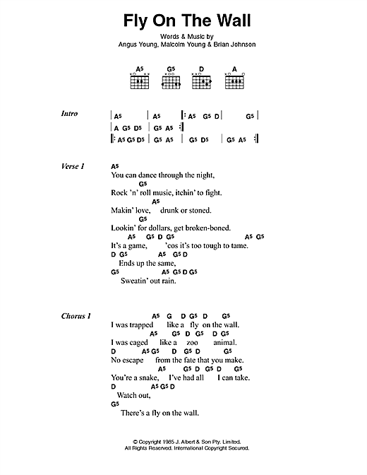 Ac Dc Fly On The Wall Sheet Music Pdf Notes Chords Rock Score Guitar Chords Lyrics Download Printable Sku 42608