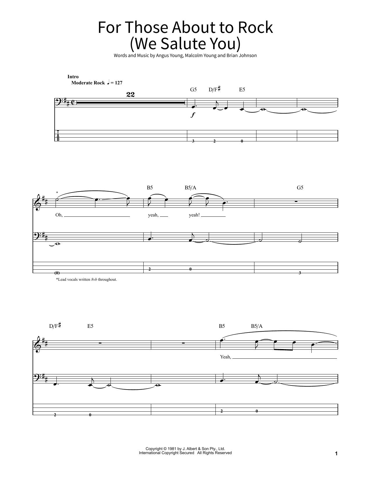 AC/DC For Those About To Rock (We Salute You) sheet music notes and chords. Download Printable PDF.