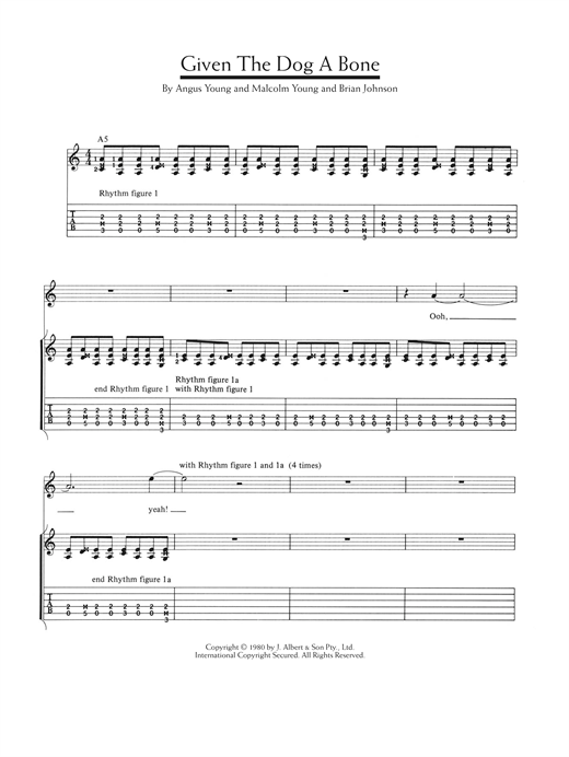 Learn to play AC/DC Given The Dog A Bone sheet music for Guitar Tab in minutes. AC/DC Given The Dog A Bone sheet music notes and chords. Download Printable PDF.