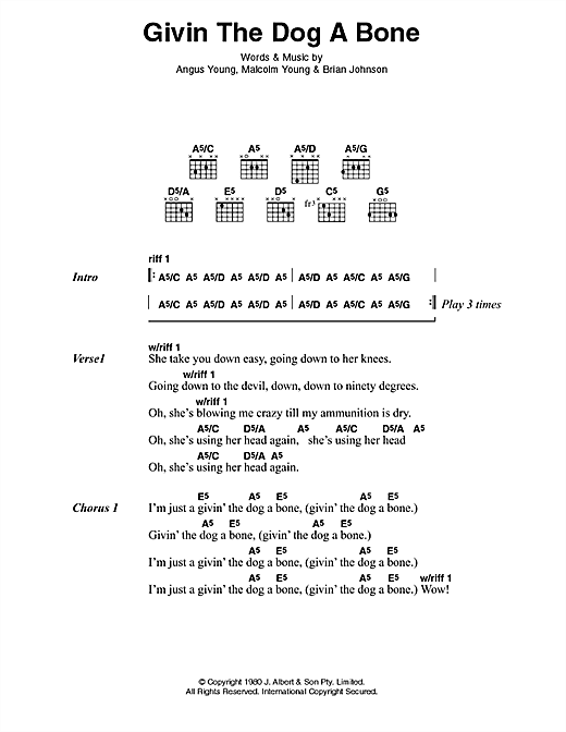 AC/DC "Givin' The Dog A Bone" Sheet Music PDF Notes, Chords | Score Guitar Download Printable. SKU: 42578