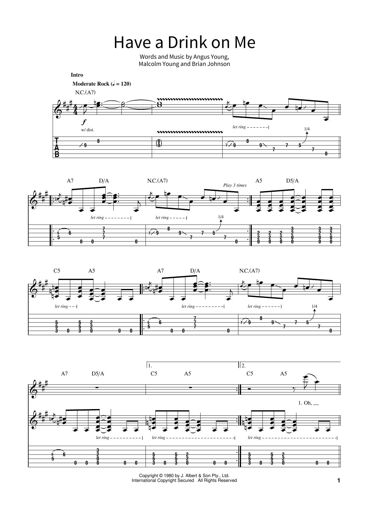 AC/DC Have A Drink On Me sheet music notes and chords. Download Printable PDF.