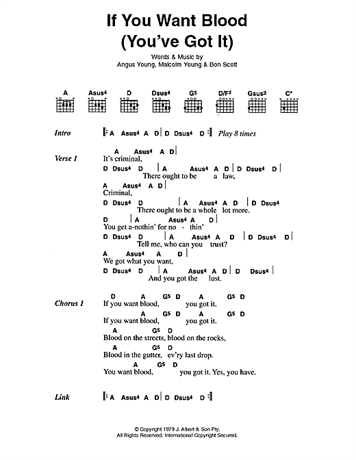 AC/DC If You Want Blood (You've Got It) sheet music notes and chords. Download Printable PDF.