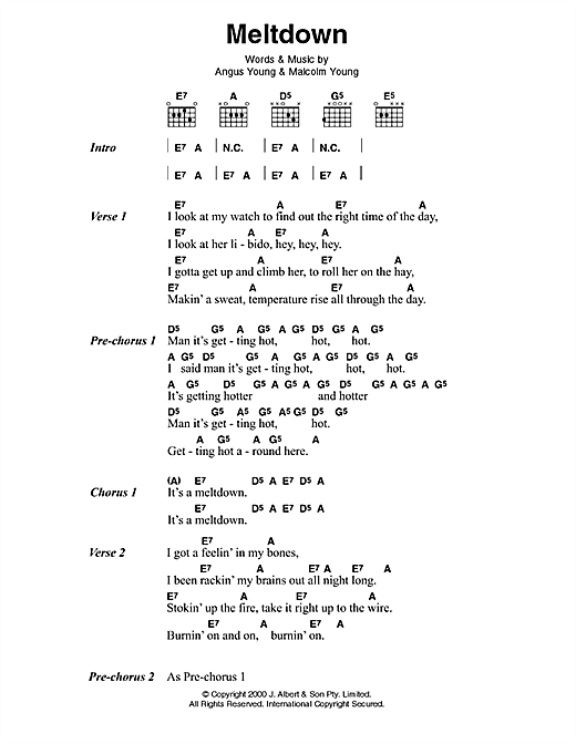 AC/DC Meltdown sheet music notes and chords. Download Printable PDF.