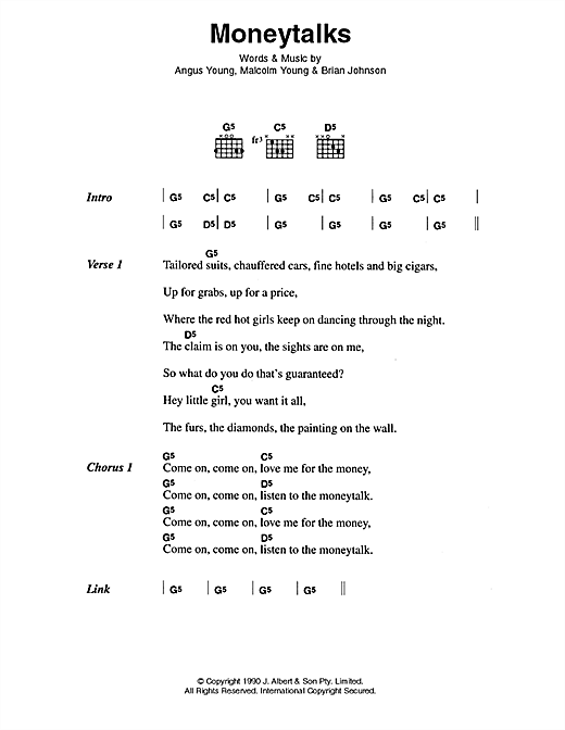 AC/DC Moneytalks sheet music notes and chords. Download Printable PDF.