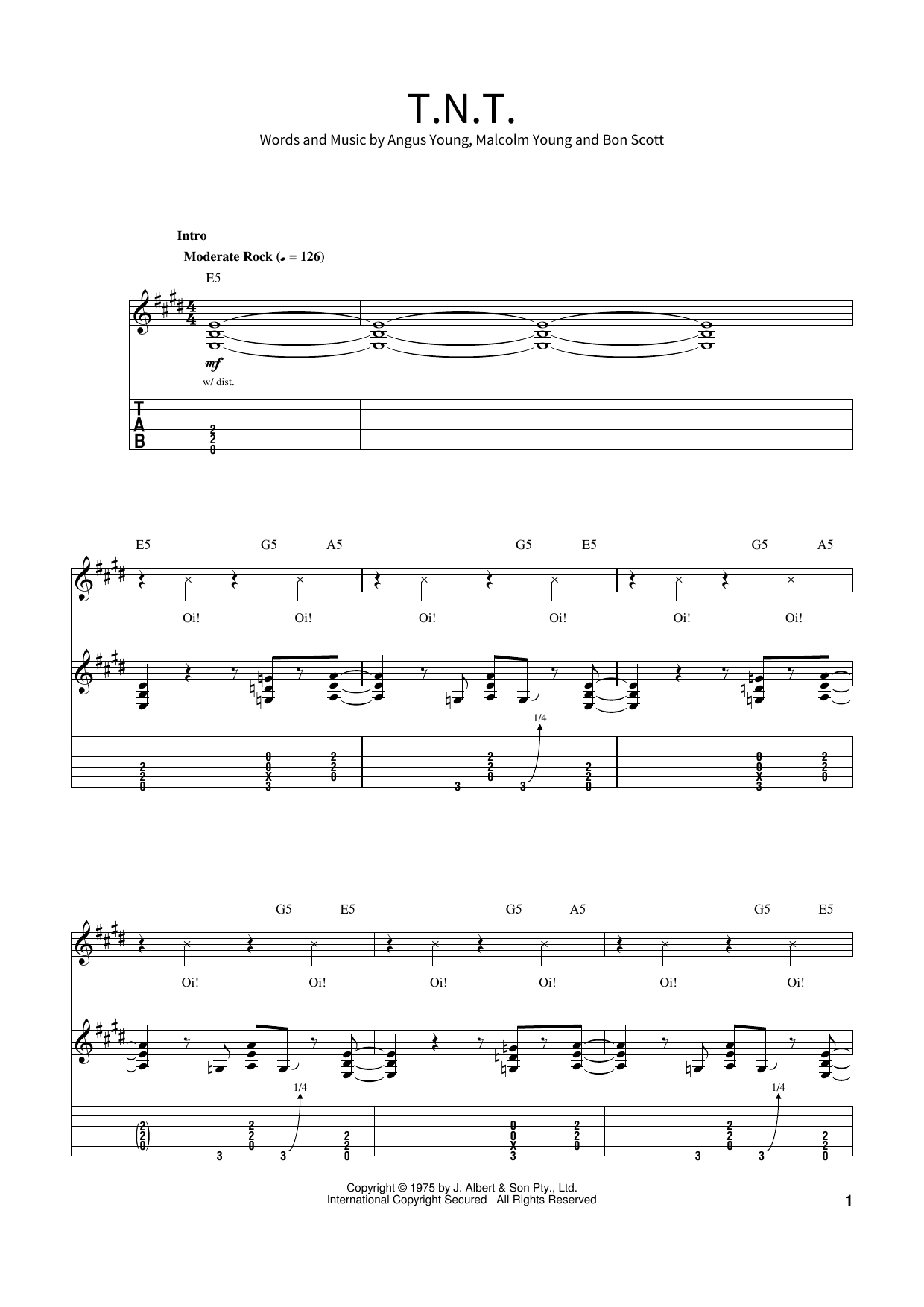 AC/DC T.N.T. sheet music notes and chords. Download Printable PDF.