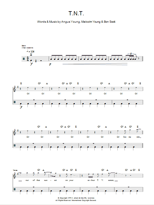 AC/DC T.N.T. sheet music notes and chords. Download Printable PDF.