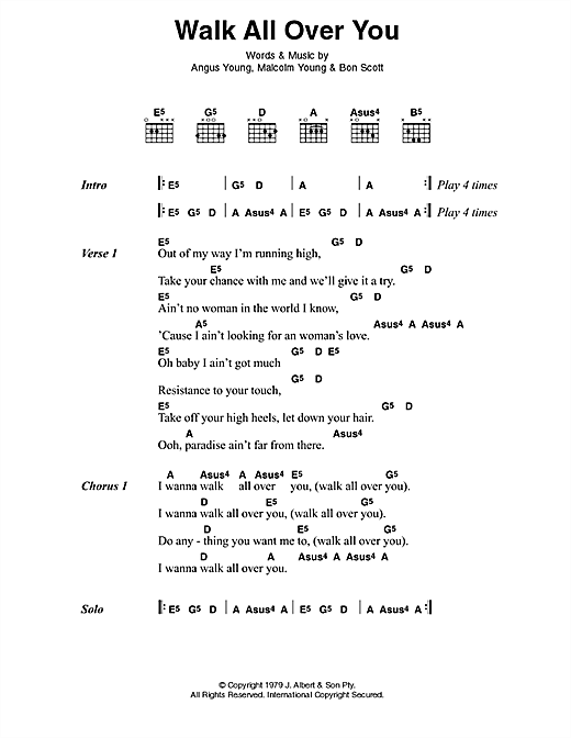 Ac Dc Walk All Over You Sheet Music Pdf Notes Chords Rock