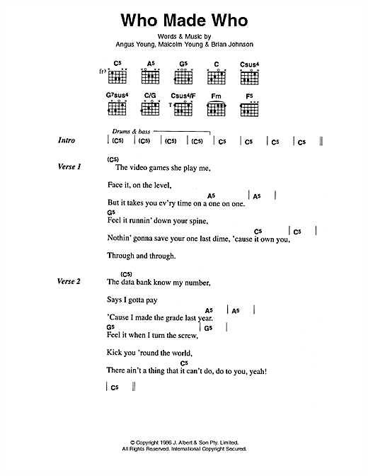Ac Dc Who Made Who Sheet Music Pdf Notes Chords Rock Score Guitar Chords Lyrics Download Printable Sku