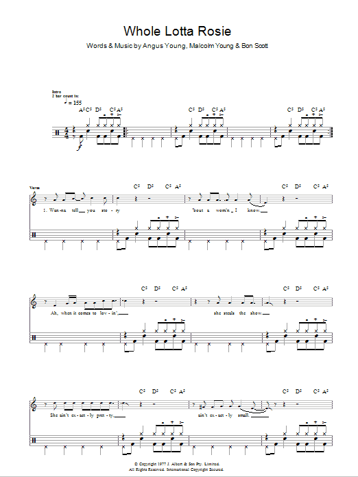 AC/DC Whole Lotta Rosie sheet music notes and chords. Download Printable PDF.