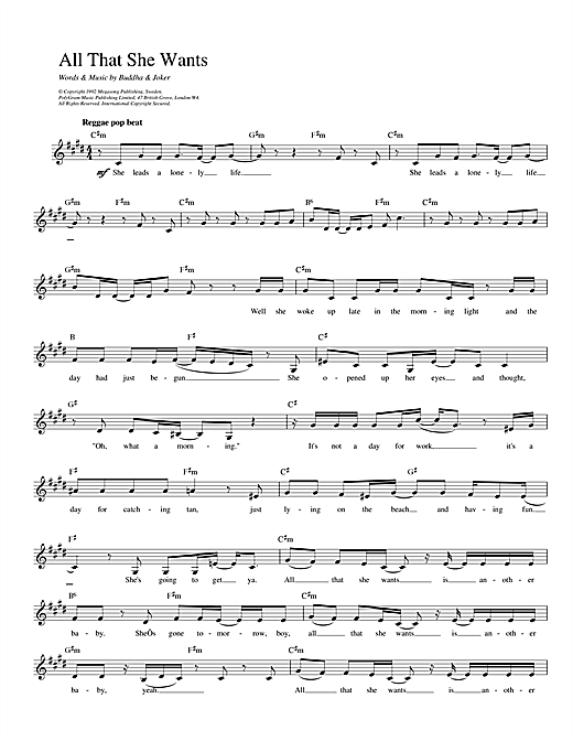 Ace Of Base All That She Wants sheet music notes and chords. Download Printable PDF.
