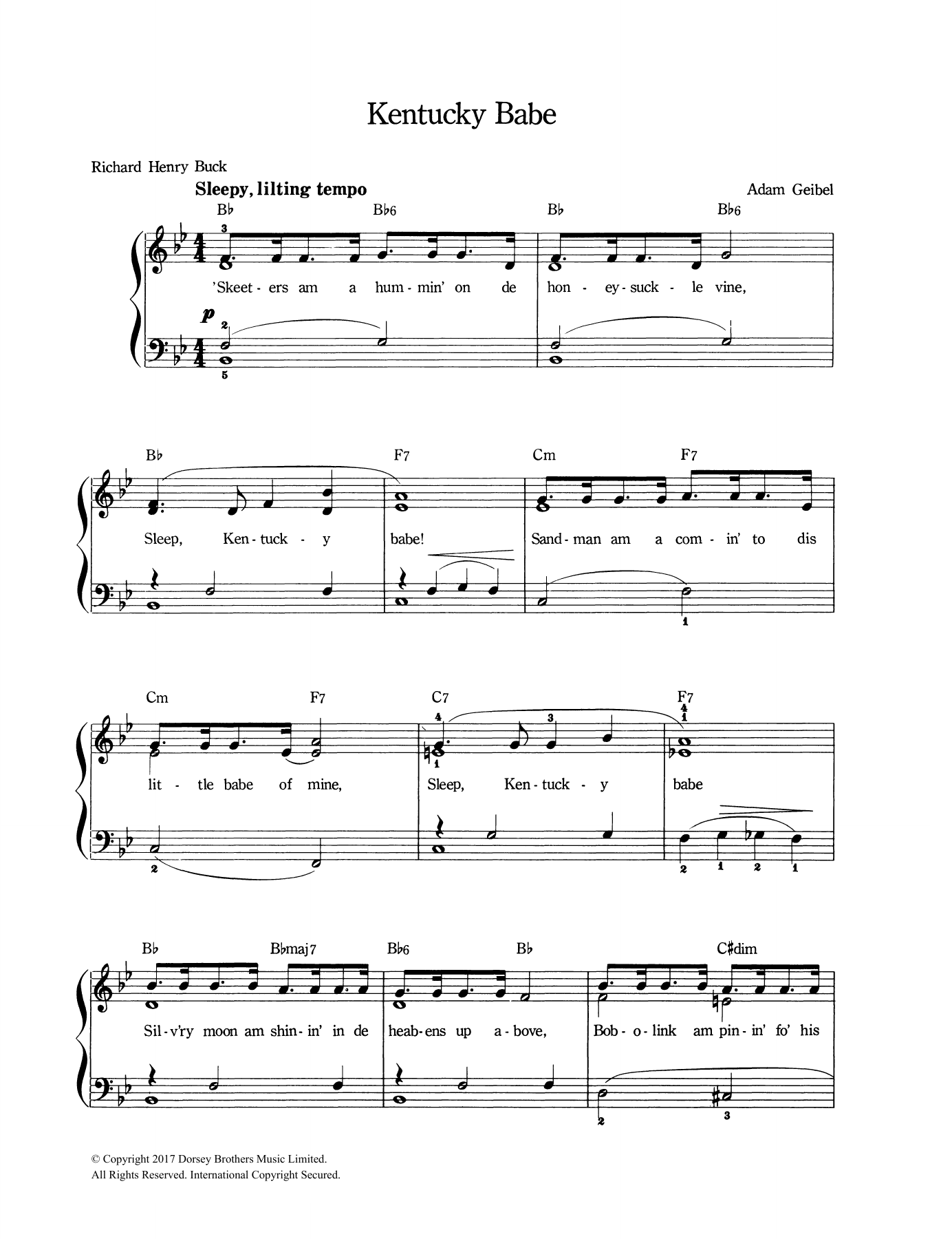 Adam Geibel Kentucky Babe sheet music notes and chords. Download Printable PDF.