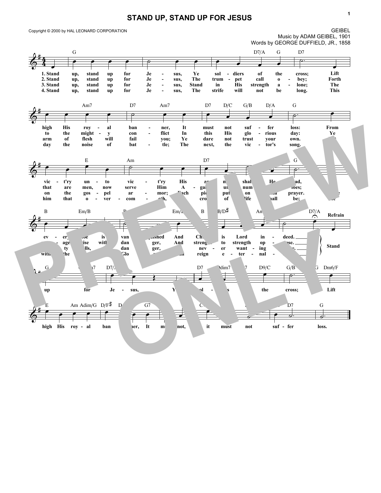 George Duffield, Jr. Stand Up, Stand Up For Jesus sheet music notes and chords arranged for Lead Sheet / Fake Book