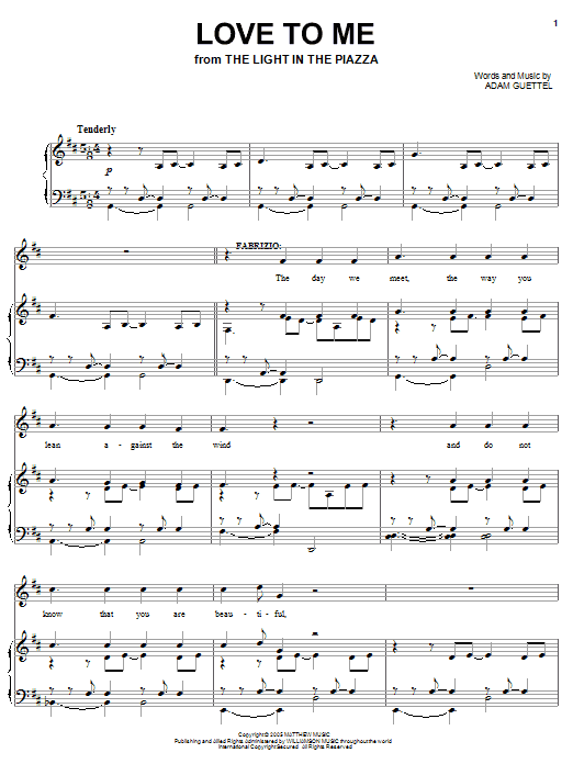 Adam Guettel Love To Me From The Light In The Piazza Sheet Music Pdf Notes Chords Love Score Piano Vocal Guitar Right Hand Melody Download Printable Sku 64267