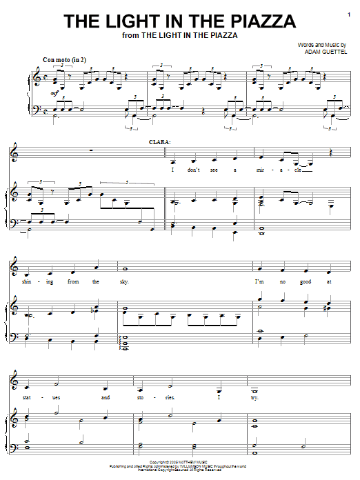 Adam Guettel The Light In The Piazza sheet music notes and chords. Download Printable PDF.