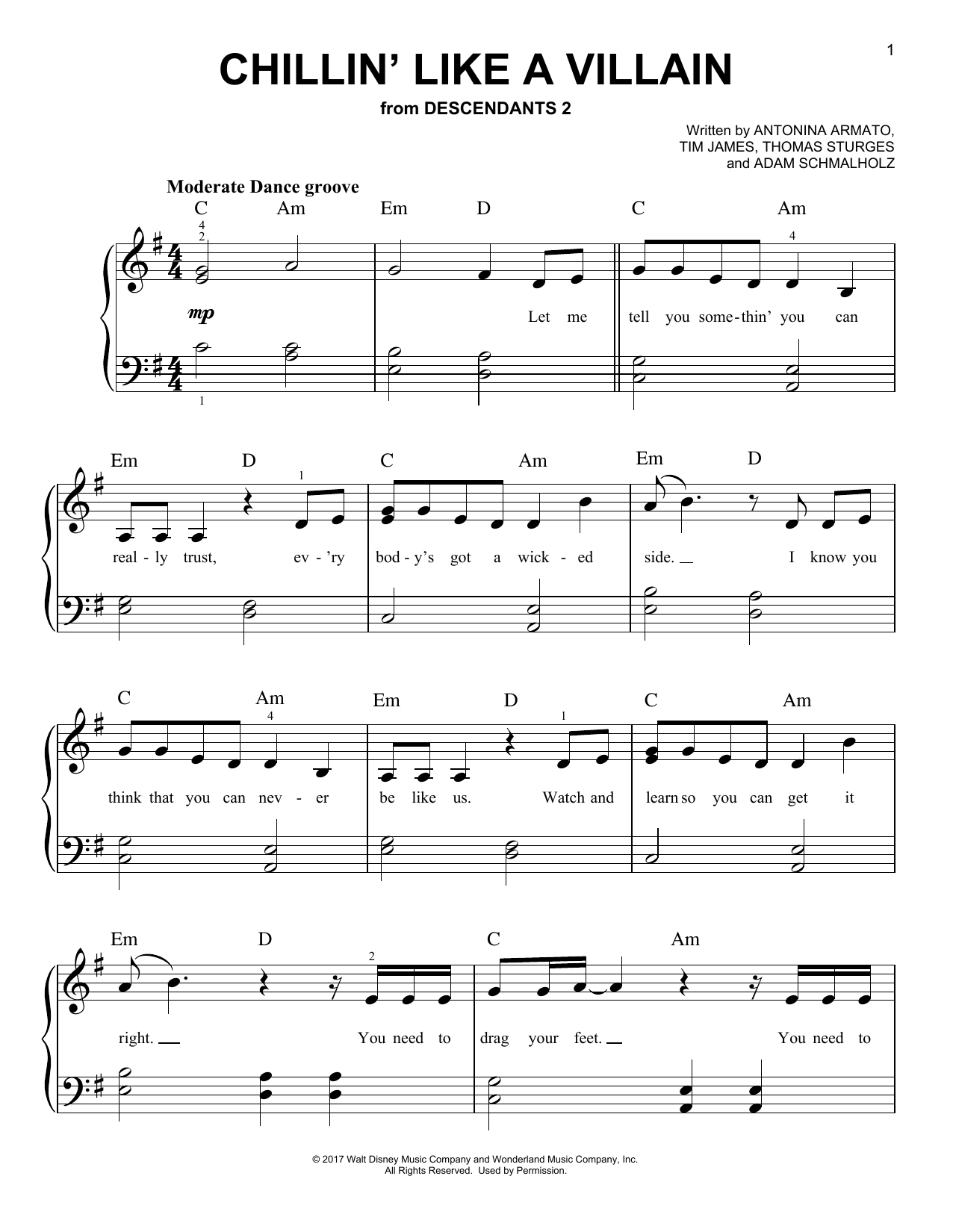 Adam Schmalholz Chillin' Like a Villain (from Disney's Descendants 2) sheet music notes and chords. Download Printable PDF.