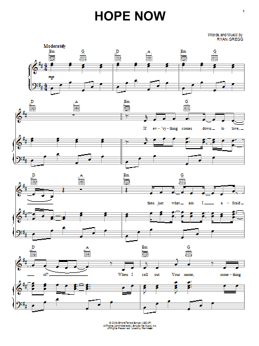 Addison Road Hope Now sheet music notes and chords. Download Printable PDF.