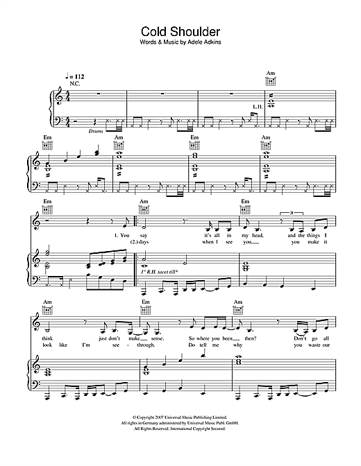 Adele Cold Shoulder sheet music notes and chords. Download Printable PDF.