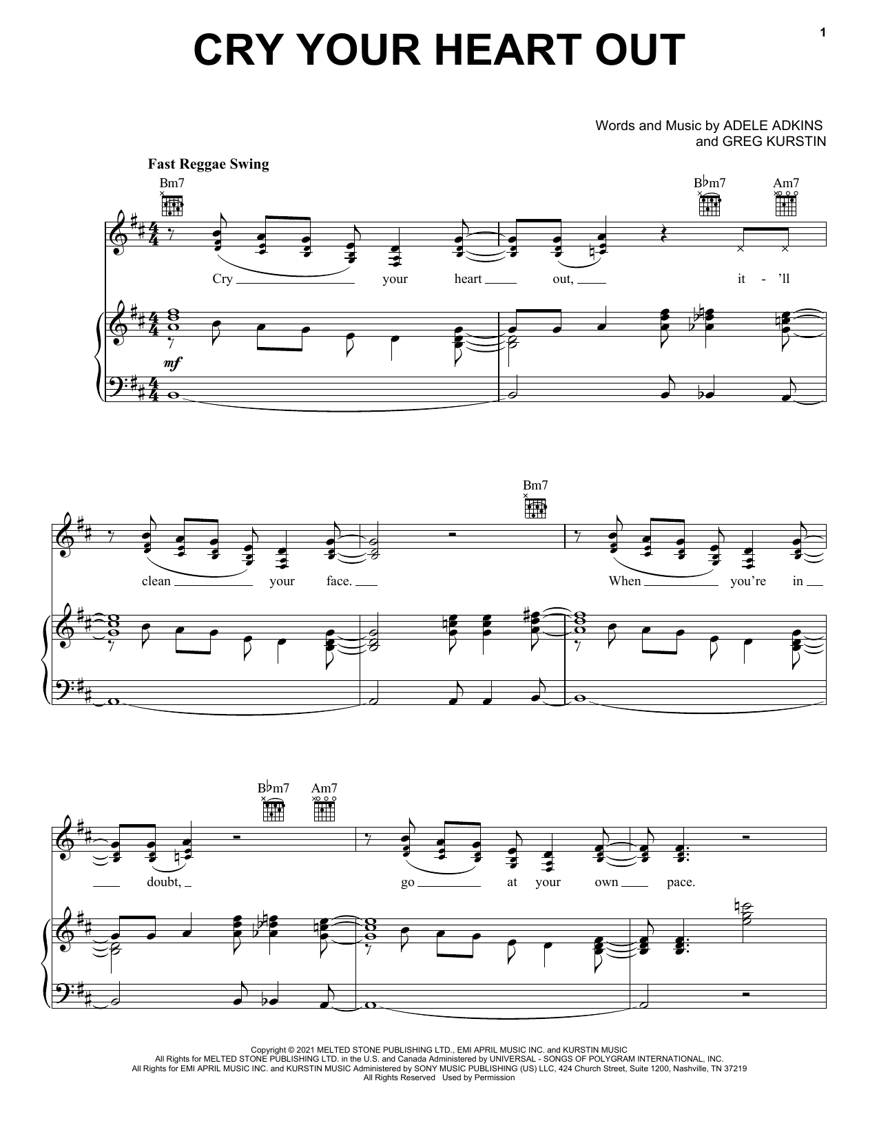 Adele Cry Your Heart Out sheet music notes and chords. Download Printable PDF.