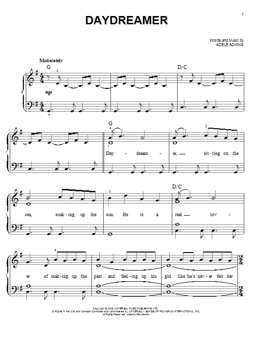 Adele Daydreamer Sheet Music Pdf Notes Chords Pop Score Guitar Chords Lyrics Download Printable Sku 113949