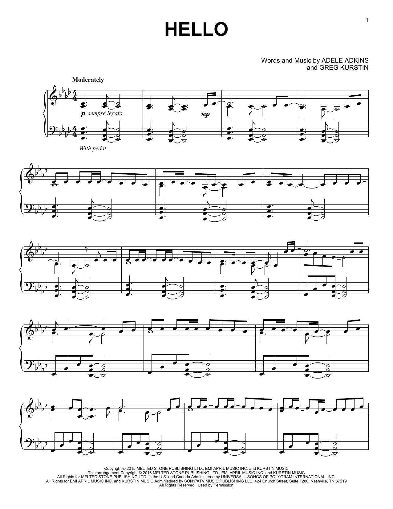 Hello Sheet Music by Adele | Easy Piano | Download 4-Page Score - 122894